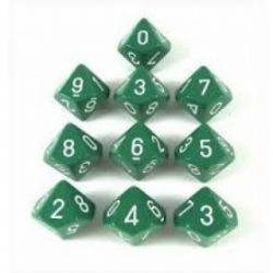 Chessex Opaque Polyhedral Ten d10 Set - Green white