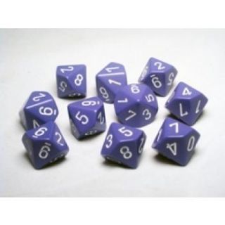 Chessex Opaque Polyhedral Ten d10 Set - Purple white