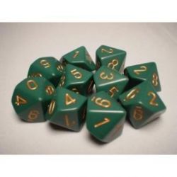 Chessex Opaque Polyhedral Ten d10 Set - Dusty Green gold