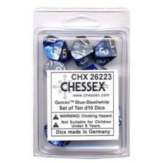 Chessex Gemini Polyhedral Ten d10 Sets - Blue-Steel white