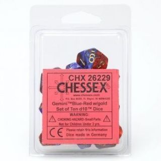 Chessex Gemini Polyhedral Ten d10 Sets - Blue-Red gold
