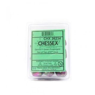 Chessex Gemini Polyhedral Ten d10 Sets - Green-Purple gold