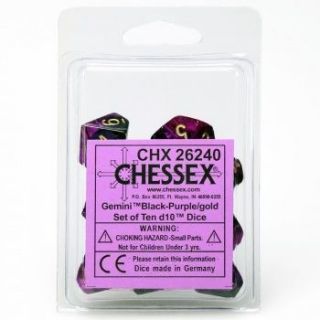 Chessex Gemini Polyhedral Ten d10 Sets - Black-Purple gold