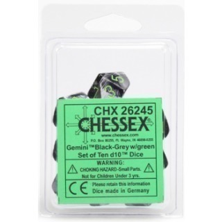 Chessex Gemini Polyhedral Ten d10 Sets - Black-Grey green