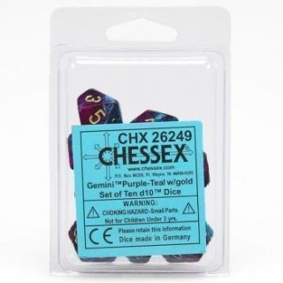 Chessex Gemini Polyhedral Ten d10 Sets - Purple-Teal gold