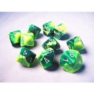 Chessex Gemini Polyhedral Ten d10 Sets - Green-Yellow silver