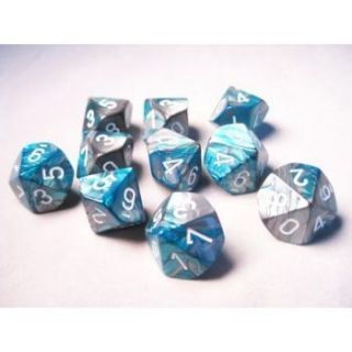 Chessex Gemini Polyhedral Ten d10 Sets - Steel-Teal white