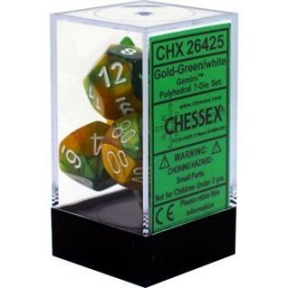 Chessex Gemini Polyhedral 7-Die Set - Gold-Green white