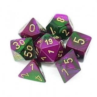 Chessex Gemini Polyhedral 7-Die Set - Green-Purple gold