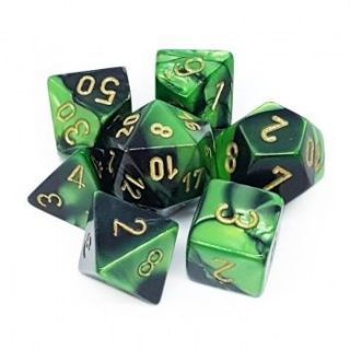 Chessex Gemini Polyhedral 7-Die Set - Black-Green gold