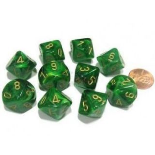 Chessex Ten D10 Sets - Vortex Green gold