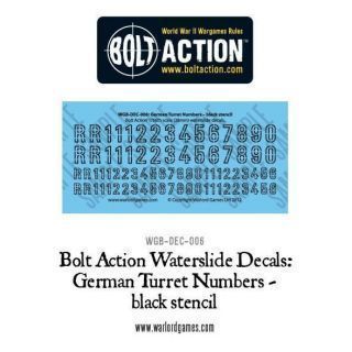 Bolt Action German Turret Numbers - black stencil decal sheet