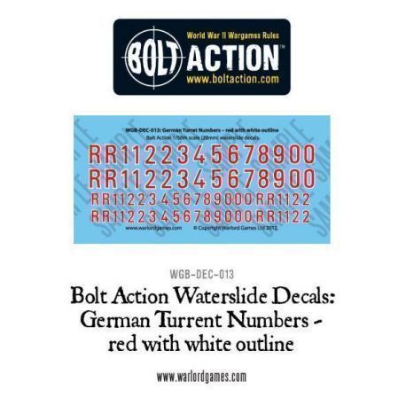 Bolt Action German Turret numbers - red with white outline decal sheet