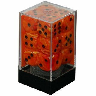 Chessex 16mm d6 with pips Dice Blocks (12 Dice) - Vortex Orange w/black