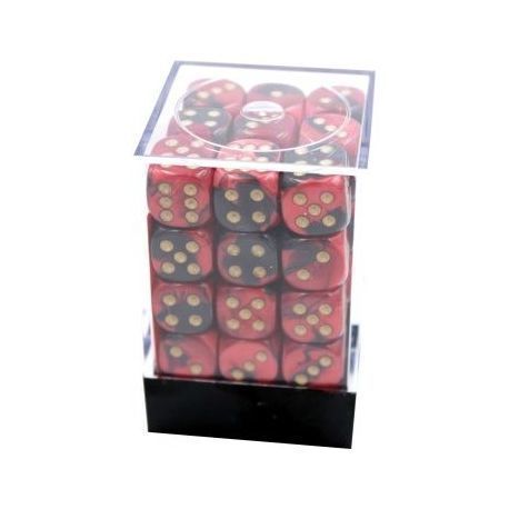 Gemini 12mm d6 Dice Blocks with pips Dice Blocks (36 Dice) Black Red with gold
