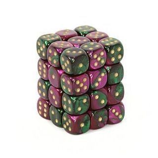 Gemini 12mm d6 Dice Blocks with pips Dice Blocks (36 Dice) Green-Purple with gold